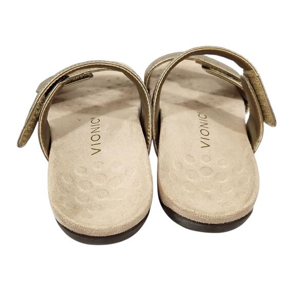 VIONIC WOMENS RANDI GOLD METALLIC LEATHER COMFORT SLIDE SANDALS ADJUSTABLE SZ 6 - Picture 4 of 8